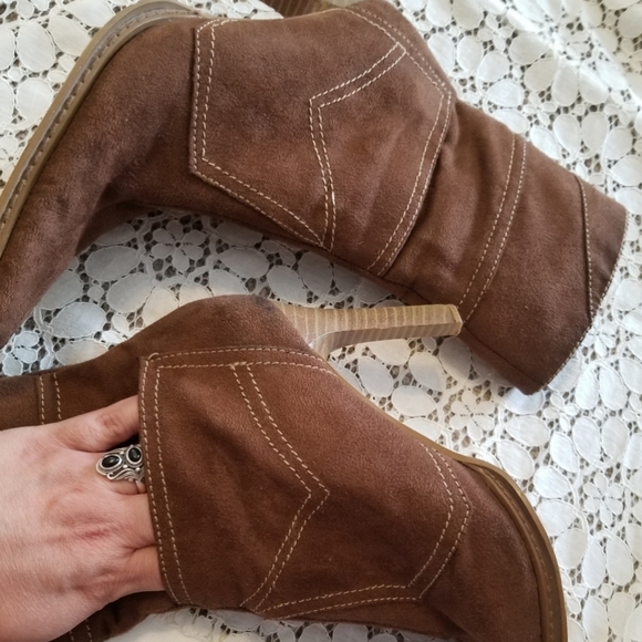 Brown Pocket Suede Heeled Ankle Boots - Picture 2 of 6